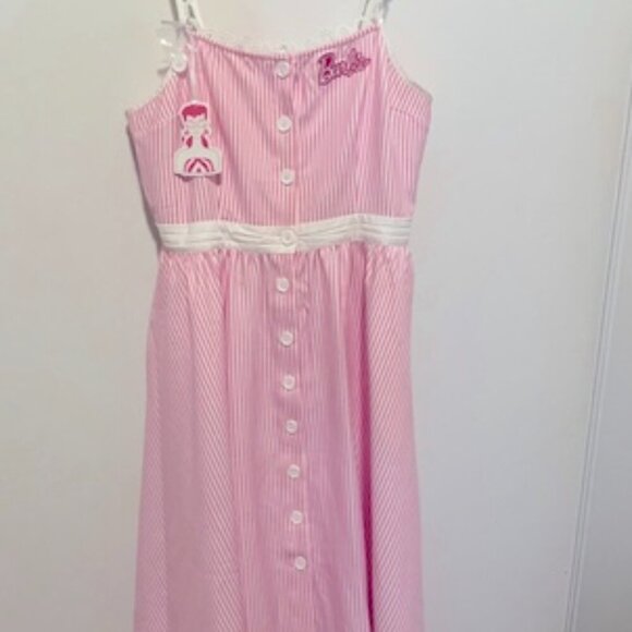 Unique Vintage X Barbie Pink Stripe 1950s Swing Dress Sz 1X NWOT #19 - Picture 15 of 16